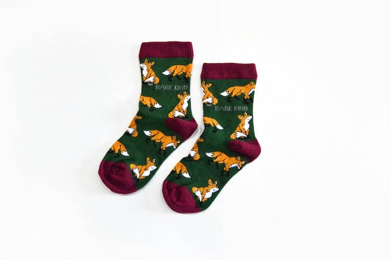 Fox Socks | Child Bamboo Socks | Green Socks | Cheeky Socks: Foxes / Single Pair / Age 3-5yrs | UK Size Kids 6-9