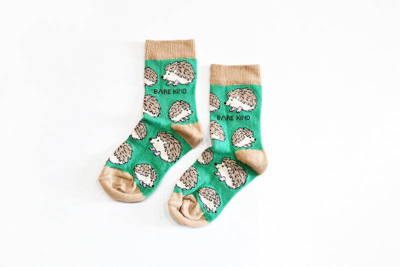 Hedgehog Socks | Child Bamboo Socks | Green Socks: Hedgehogs / Single Pair / Age 3-5yrs | UK Size Kids 6-9